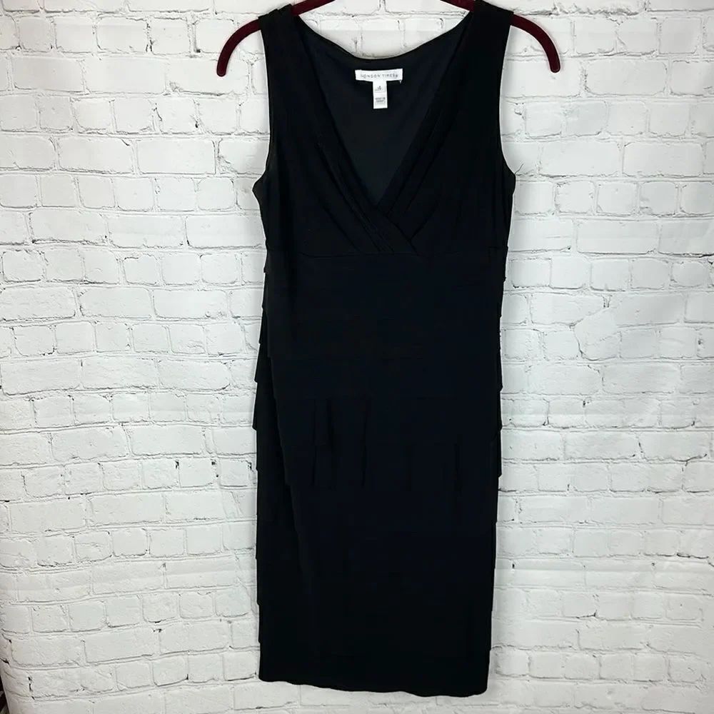 London Times Layered Black Dress Size 4